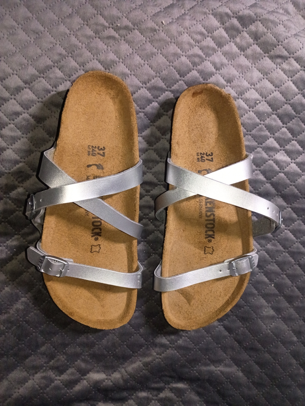 Birkenstock Silver Triple-strap Cork Footbed Sandals